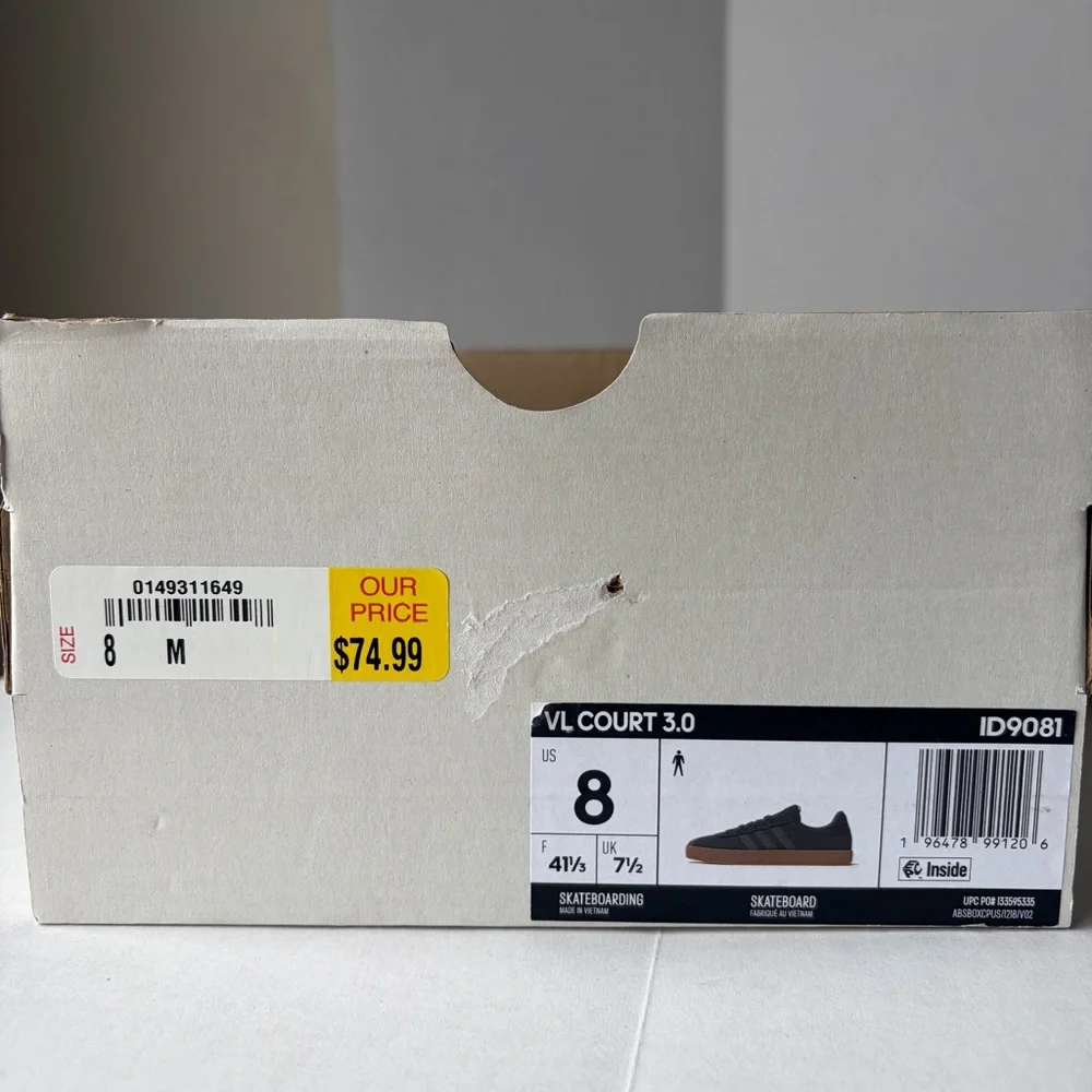 Adidas VL Court‎ 3.0 Men’s 8 Dark Gray Gum Soles New With Box
